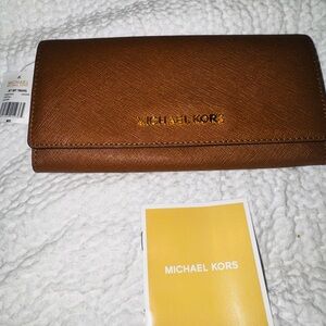 Michael Kors Womens Long Continental Flap Wallet Leather Brown NWT